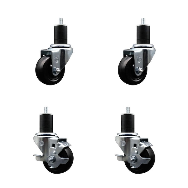 Service Caster 3'' SS Soft Rubber Wheel Swivel 1-3/4'' Expanding Stem Caster Set 2 Brakes, 4PK SCC-SSEX20S314-SRS-2-TLB-2-134 - main